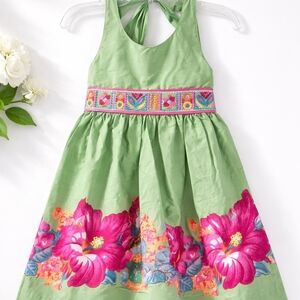Girls Green Halter Floral Print Dress